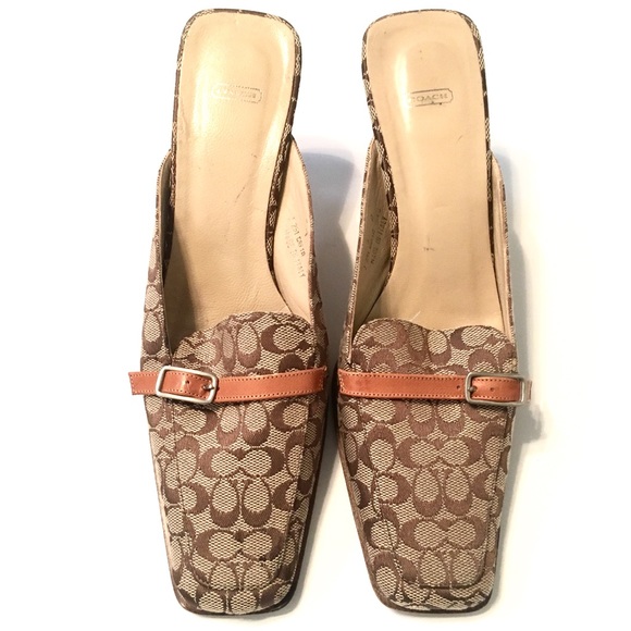 COACH Greta Mule Leather Signature Fabric Heel - Picture 3 of 8